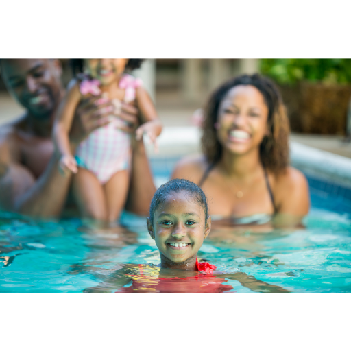 black family with natural hair swimming